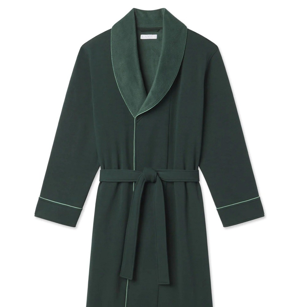 LAKE Men's Cozy Robe Green Fleece Belted Tie Long Sleeve Size M